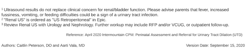 Additional Notes for Pediatric Urinary Tract Dilation Guideline